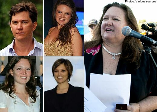 Mining magnate Gina Rinehart (right) with her four children (clockwise from left) John, Ginia, Bianca and Hope.